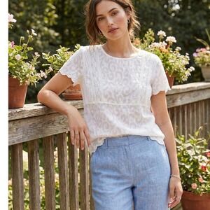 J. McLaughlin Womens Eyelet Lace Top Size S White Embroidered Blouse Cottagecore